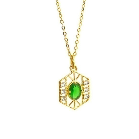 Dainty Emerald Charm Necklace - Picture 1 of 5